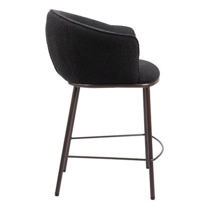 Black & Bronze Shearling & Steel Counter Height Bar Chair