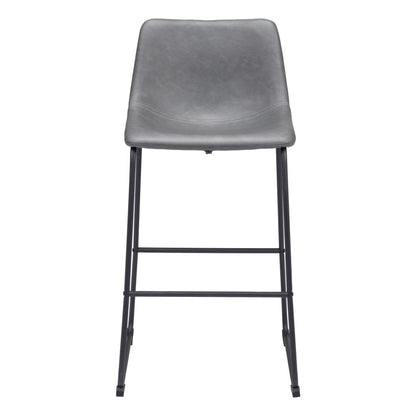 Charcoal & Black Faux Leather & Steel Counter Height Bar Chairs - Set of 2