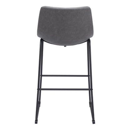 Charcoal & Black Faux Leather & Steel Counter Height Bar Chairs - Set of 2