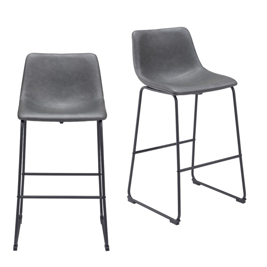 Charcoal & Black Faux Leather & Steel Counter Height Bar Chairs - Set of 2