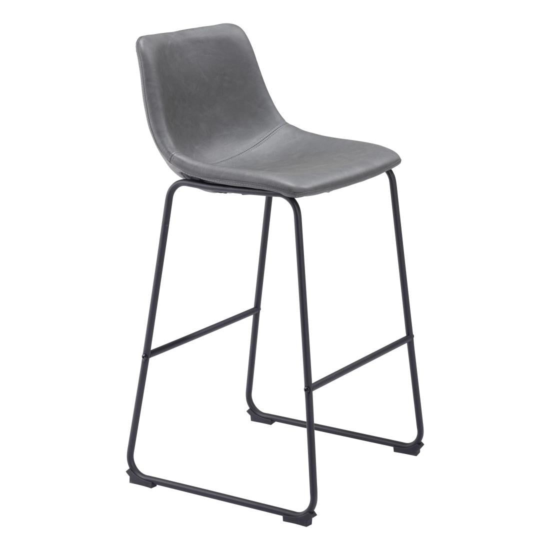 Charcoal & Black Faux Leather & Steel Counter Height Bar Chairs - Set of 2