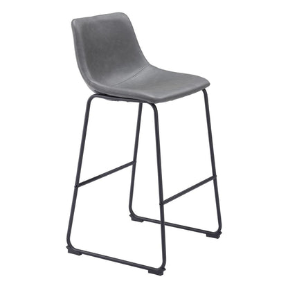 Charcoal & Black Faux Leather & Steel Counter Height Bar Chairs - Set of 2
