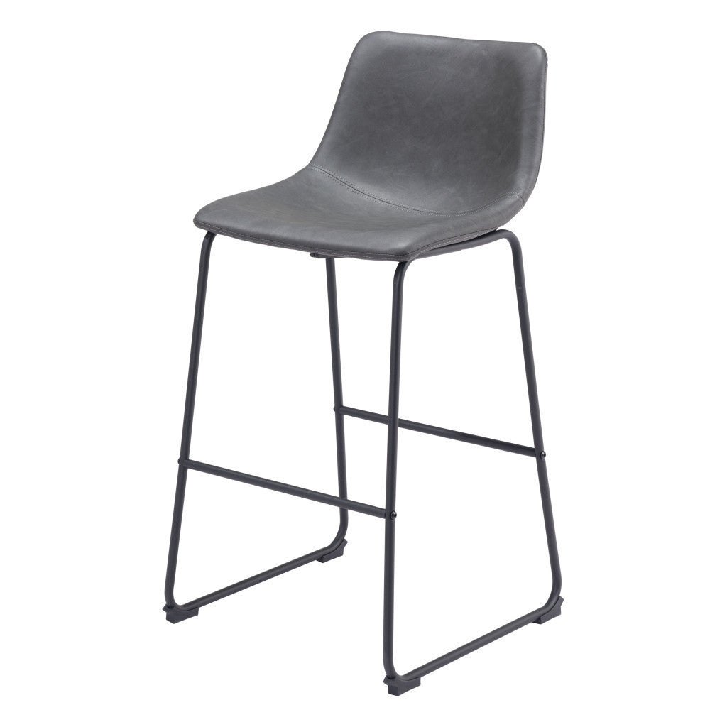 Wynn Charcoal & Black Faux Leather & Steel Counter Height Bar Chairs - Set of 2