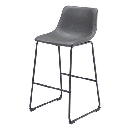Wynn Charcoal & Black Faux Leather & Steel Counter Height Bar Chairs - Set of 2