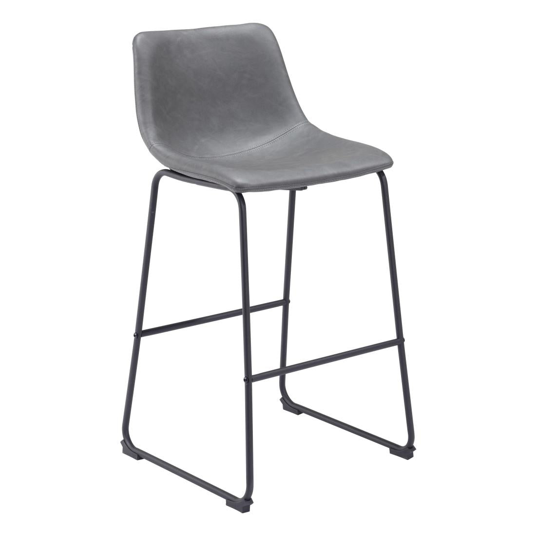 Charcoal & Black Faux Leather & Steel Counter Height Bar Chairs - Set of 2