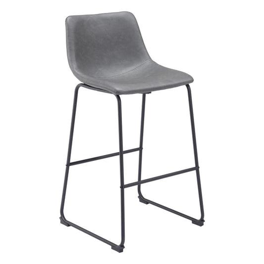 Charcoal & Black Faux Leather & Steel Counter Height Bar Chairs - Set of 2