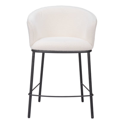 Ivory & Black Shearling & Steel Counter Height Bar Chair
