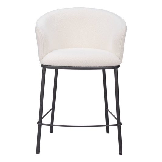 Ivory & Black Shearling & Steel Counter Height Bar Chair