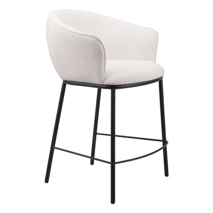 Ivory & Black Shearling & Steel Counter Height Bar Chair