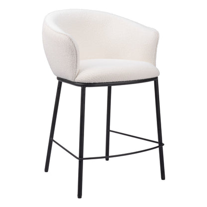 Ivory & Black Shearling & Steel Counter Height Bar Chair