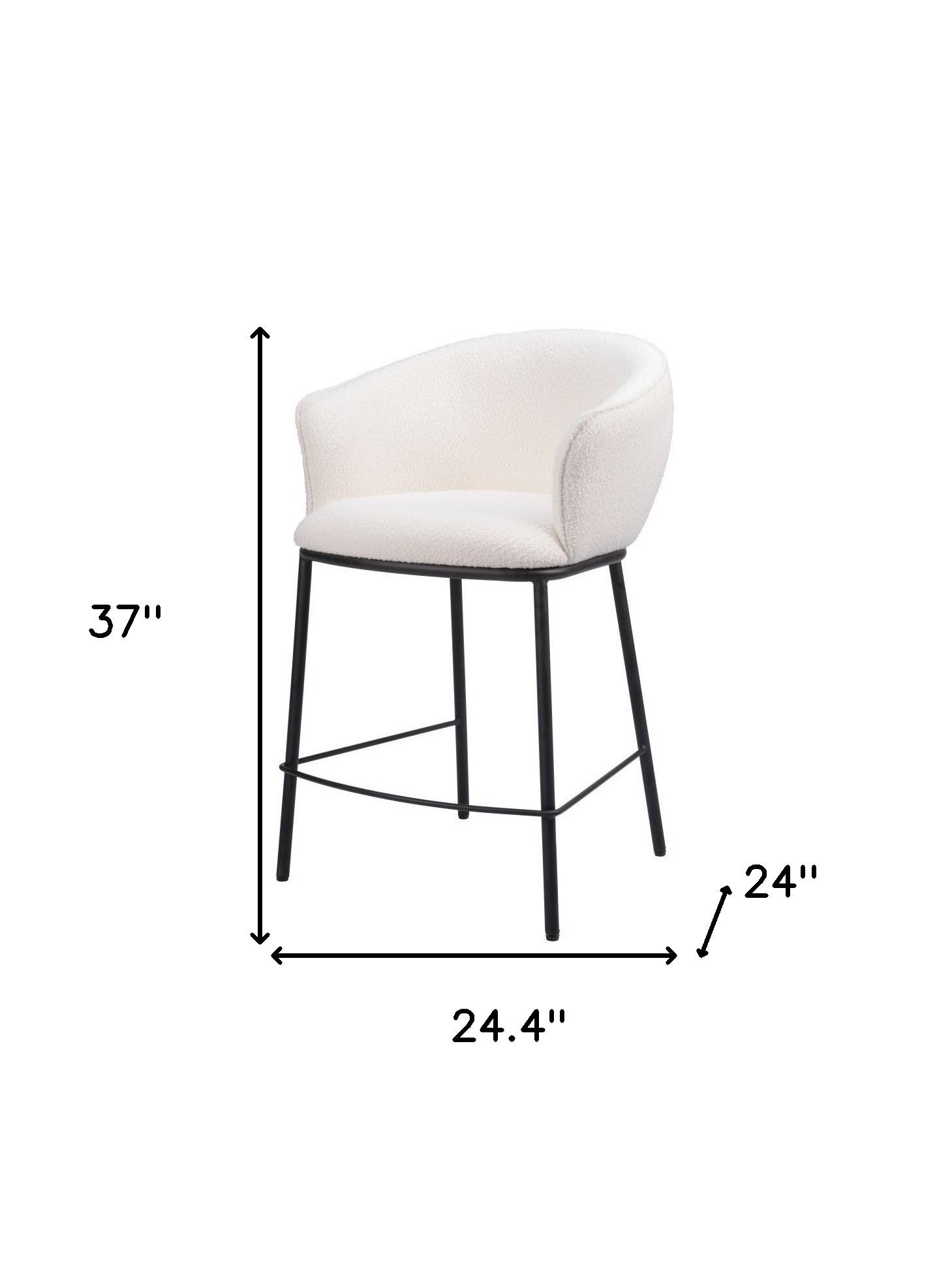 Ivory & Black Shearling & Steel Counter Height Bar Chair