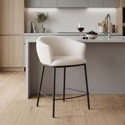 Ivory & Black Shearling & Steel Counter Height Bar Chair