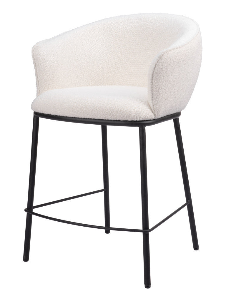 Ivory & Black Shearling & Steel Counter Height Bar Chair