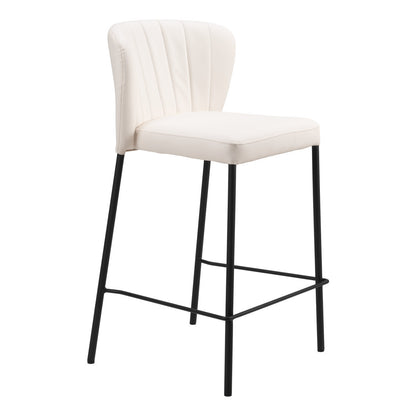 Cream & Black Faux Leather & Steel Counter Height Bar Chairs - Set of 2