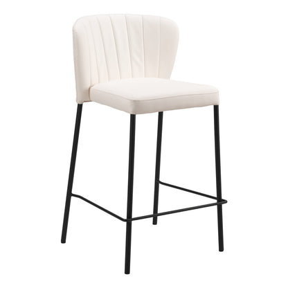 Cream & Black Faux Leather & Steel Counter Height Bar Chairs - Set of 2