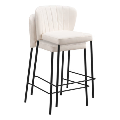 Cream & Black Faux Leather & Steel Counter Height Bar Chairs - Set of 2