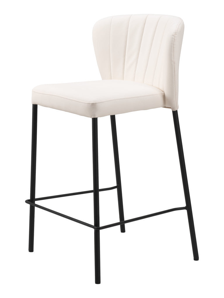 Cream & Black Faux Leather & Steel Counter Height Bar Chairs - Set of 2