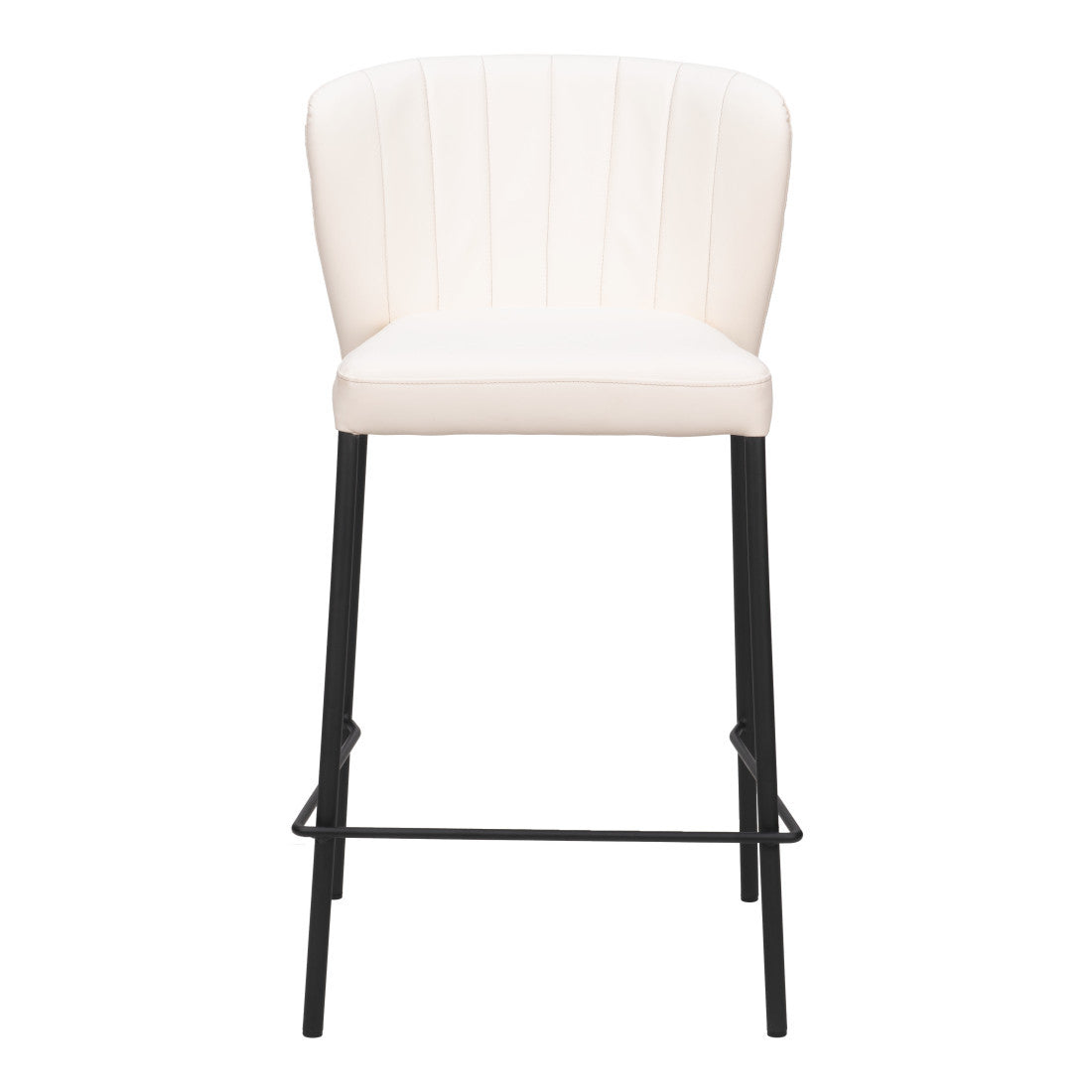 Cream & Black Faux Leather & Steel Counter Height Bar Chairs - Set of 2