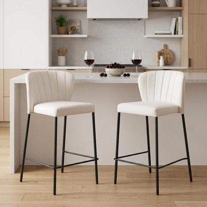 Cream & Black Faux Leather & Steel Counter Height Bar Chairs - Set of 2