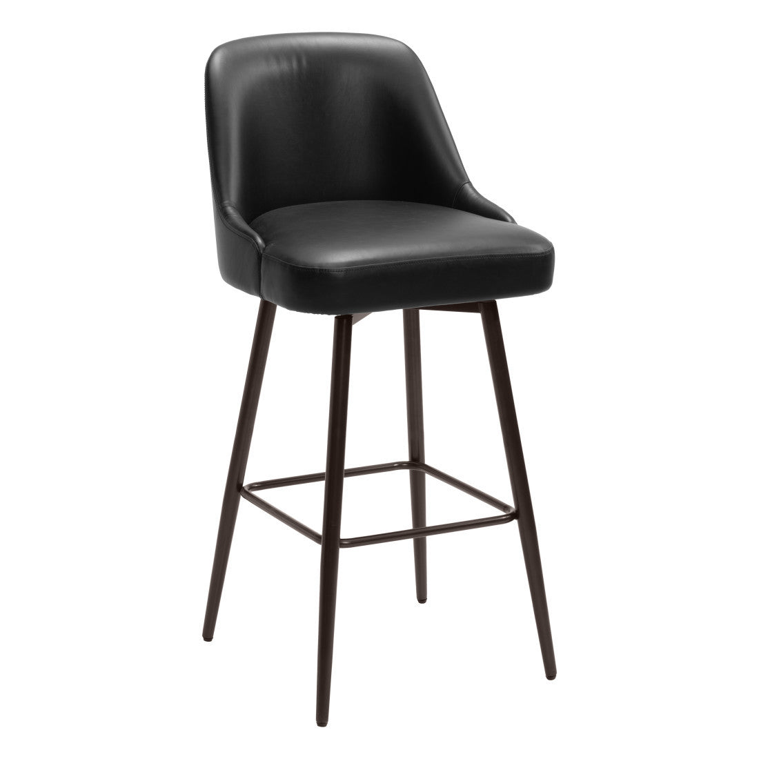 Black & Bronze Faux Leather & Steel Bar Height Swivel Bar Chair