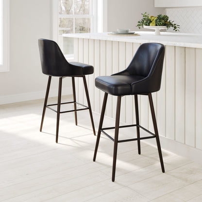 Black & Bronze Faux Leather & Steel Bar Height Swivel Bar Chair