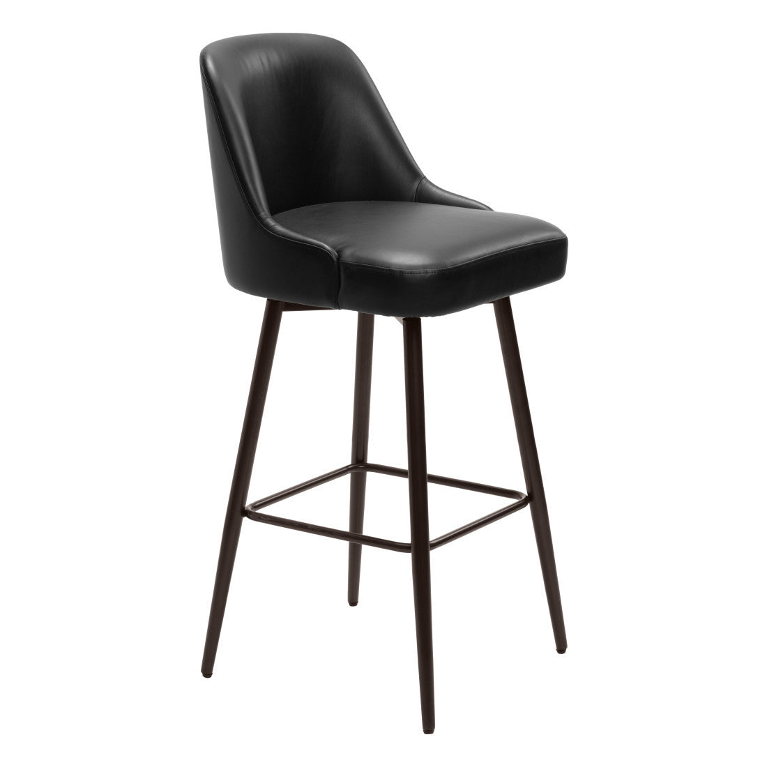 Black & Bronze Faux Leather & Steel Bar Height Swivel Bar Chair