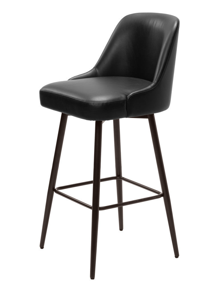 Black & Bronze Faux Leather & Steel Bar Height Swivel Bar Chair