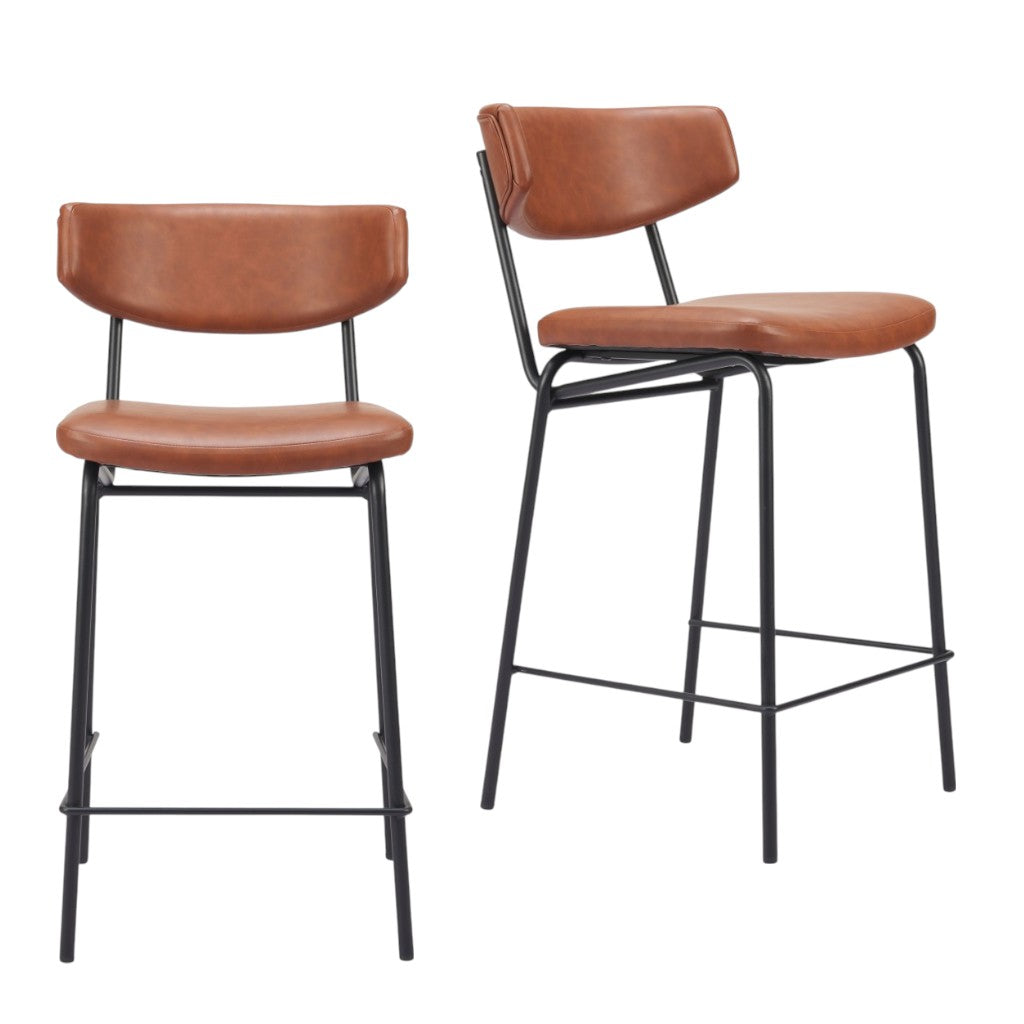 Brown & Black Faux Leather & Steel Low Back Bar Height Bar Chairs - Set of 2