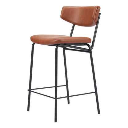 Brown & Black Faux Leather & Steel Low Back Bar Height Bar Chairs - Set of 2