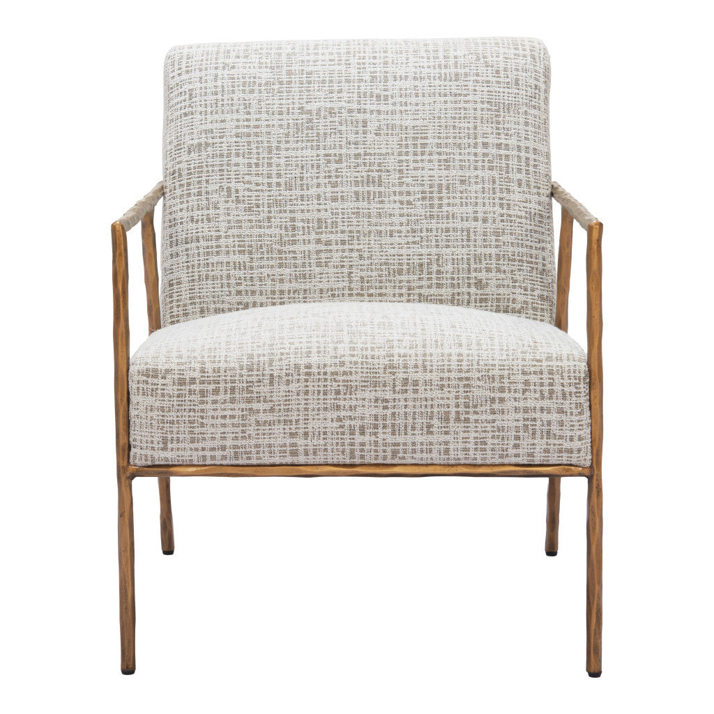 Beige & Gold Upholstered Arm Chair