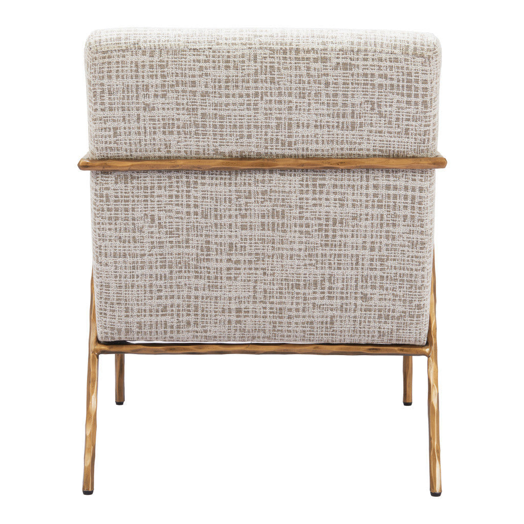 Beige & Gold Upholstered Arm Chair