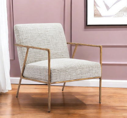 Beige & Gold Upholstered Arm Chair