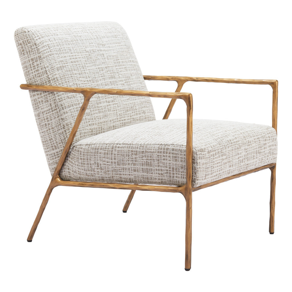 Beige & Gold Upholstered Arm Chair