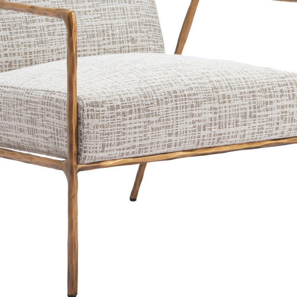 Beige & Gold Upholstered Arm Chair