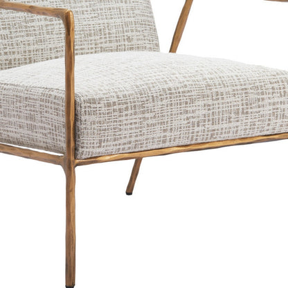 Beige & Gold Upholstered Arm Chair