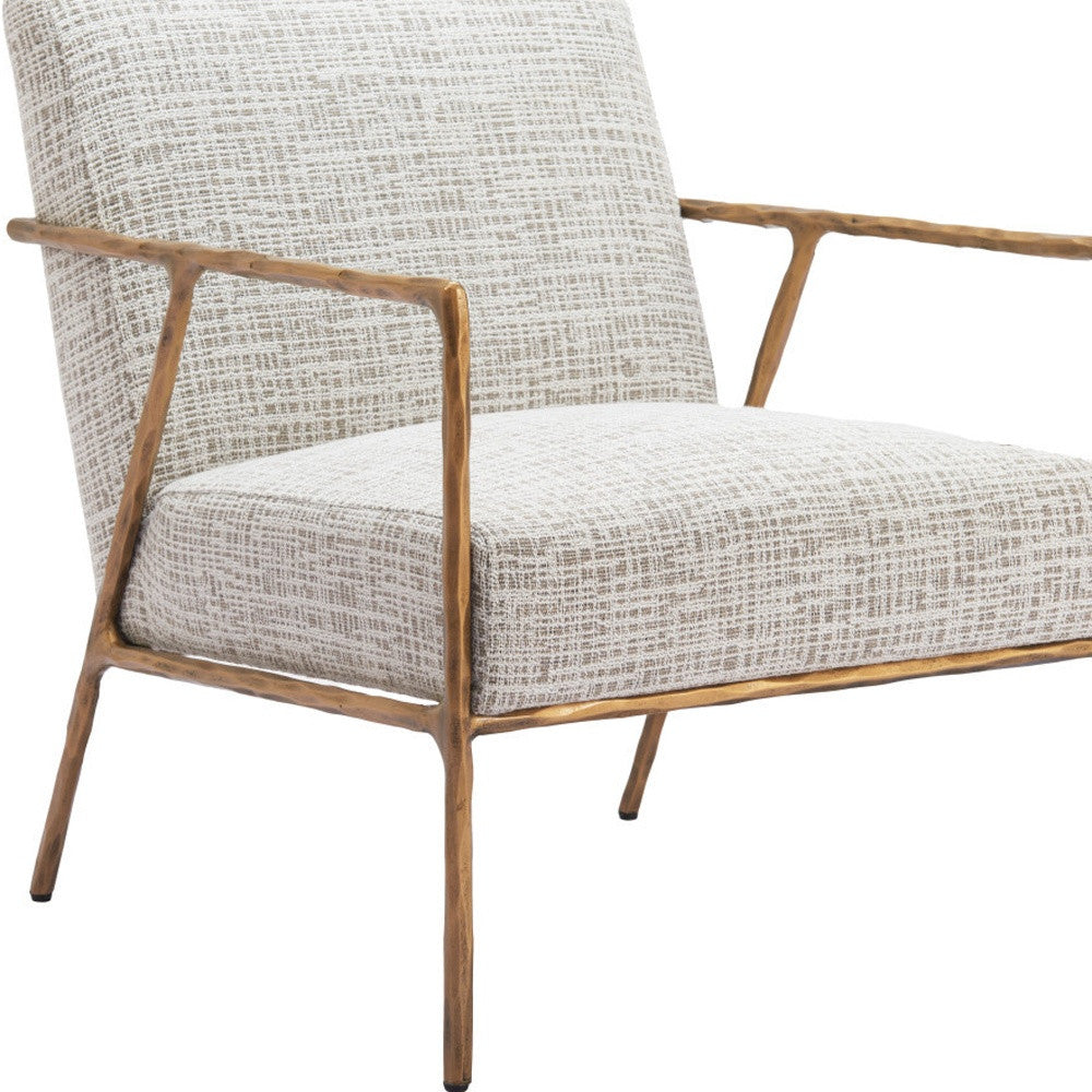 Beige & Gold Upholstered Arm Chair
