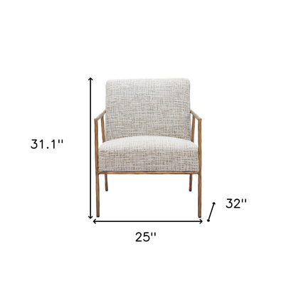 Beige & Gold Upholstered Arm Chair