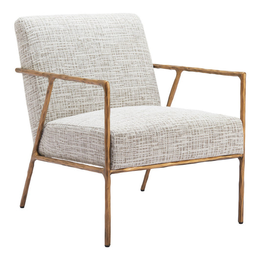 Beige & Gold Upholstered Arm Chair
