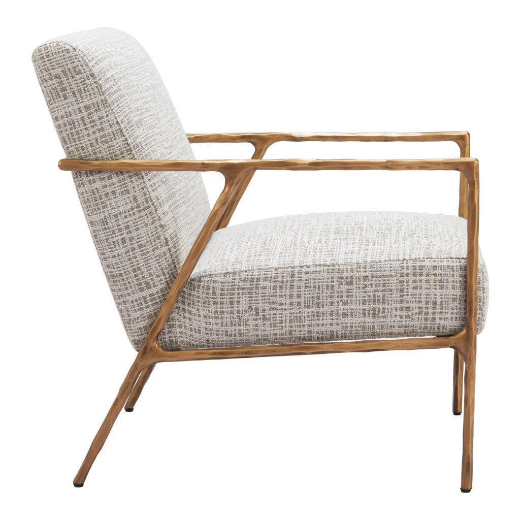 Beige & Gold Upholstered Arm Chair