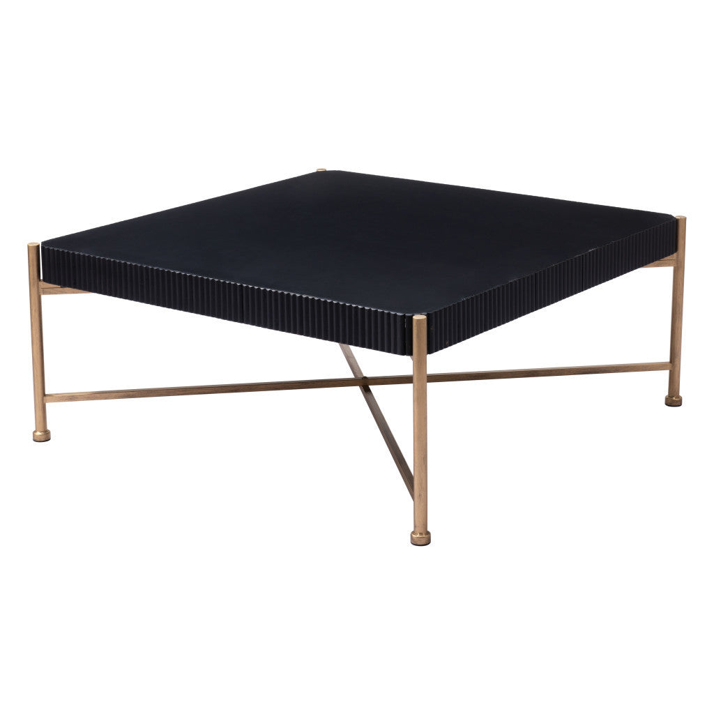 Black & Gold Solid Wood & Steel Square Coffee Table image 3