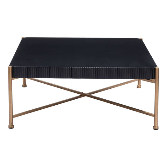 Black & Gold Solid Wood & Steel Square Coffee Table image 2