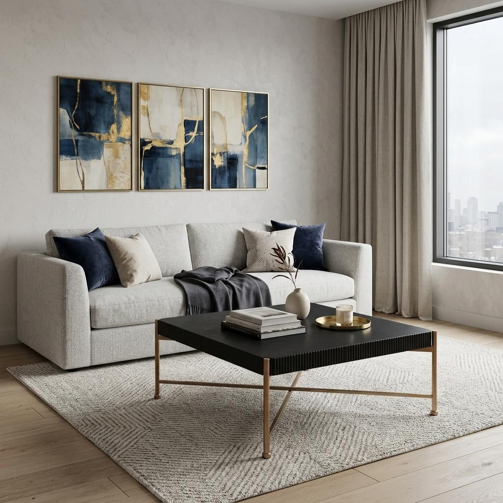 Black & Gold Solid Wood & Steel Square Coffee Table image 1