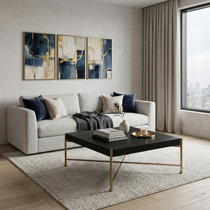 Black & Gold Solid Wood & Steel Square Coffee Table image 1