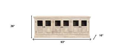 White Solid Wood Distressed Sideboard w/ 6 Glass Doors