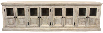 White Solid Wood Distressed Sideboard w/ 8 Glass Doors