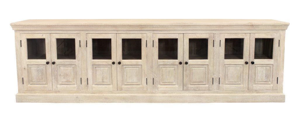 White Solid Wood Distressed Sideboard w/ 8 Glass Doors