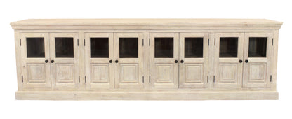 White Solid Wood Distressed Sideboard w/ 8 Glass Doors