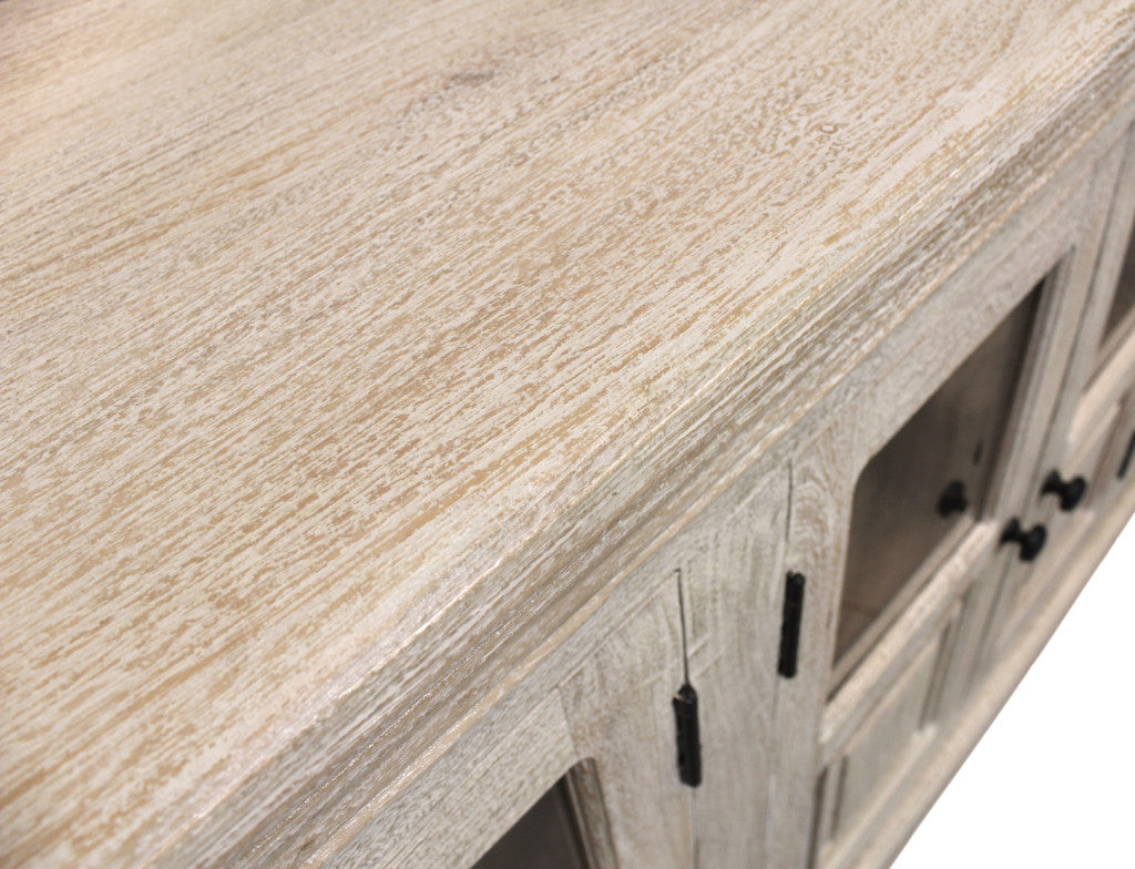 White Solid Wood Distressed Sideboard w/ 8 Glass Doors