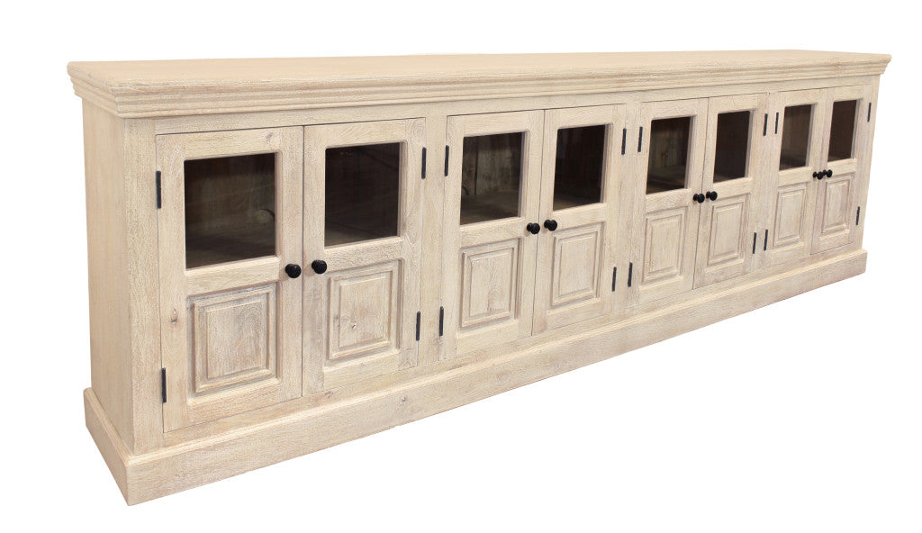 White Solid Wood Distressed Sideboard w/ 8 Glass Doors