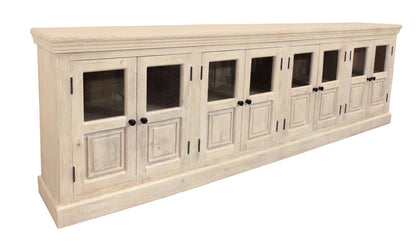 White Solid Wood Distressed Sideboard w/ 8 Glass Doors